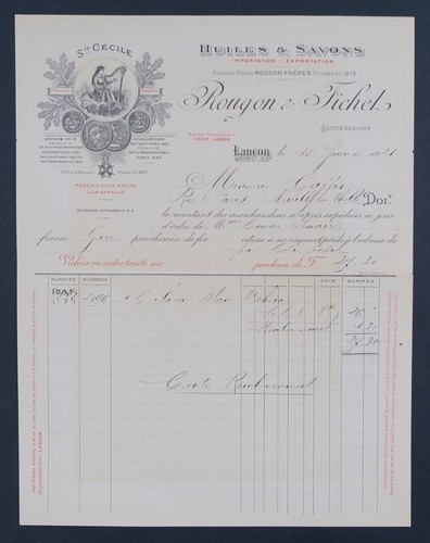 Facture 1921 huilerie rougon - 1921,