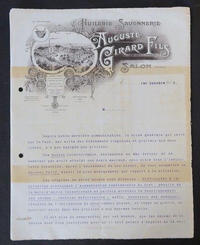 Facture 1915 salon huilerie - facture,