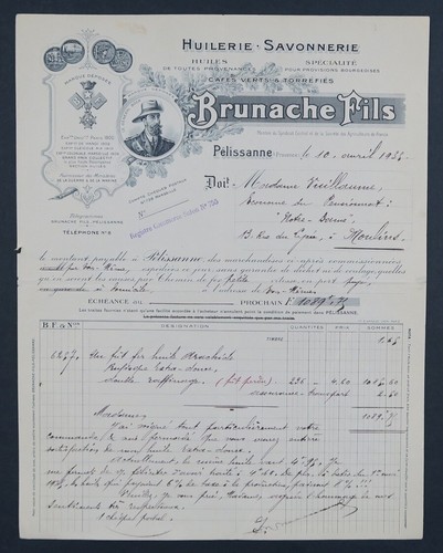 Facture 1933 huilerie - huilerie, brunache