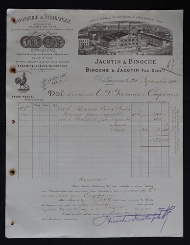 Facture paris 1909 savonnerie - facture,